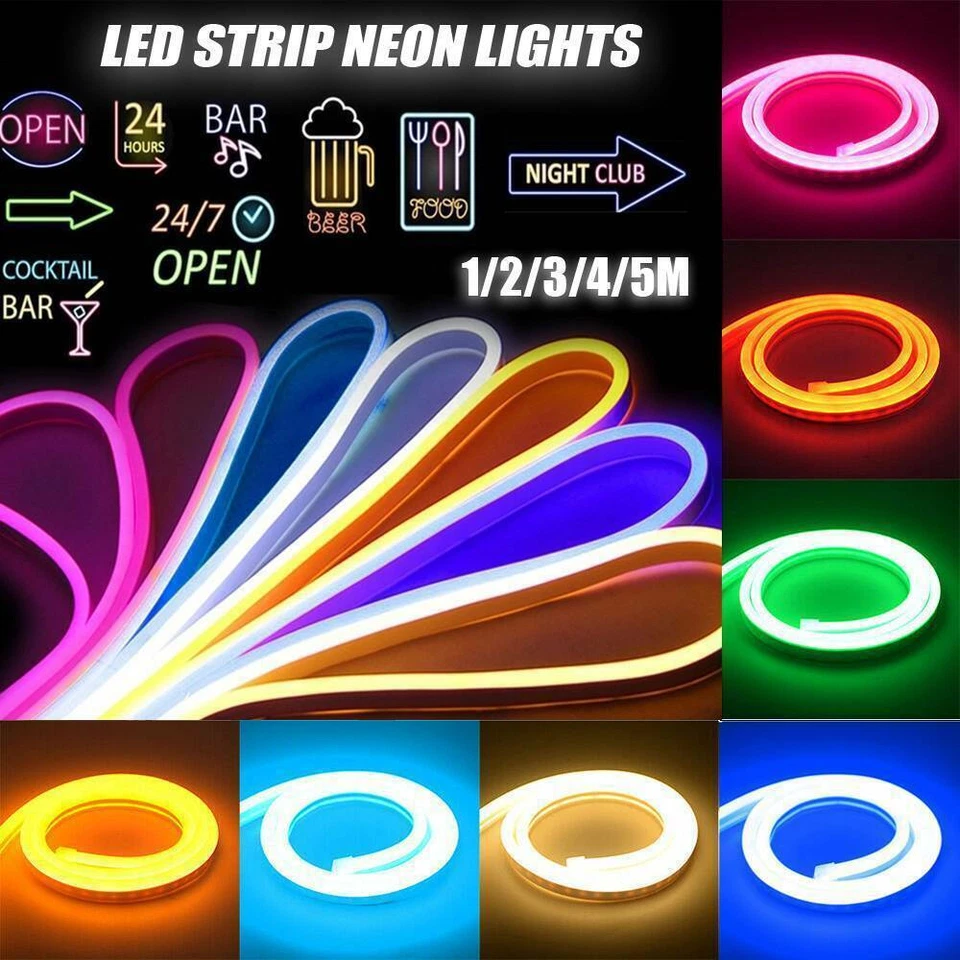 1M 2M 3M 5M 12V Flexible Sign Neon Lights Silicone Tube LED Strip Waterproof - Image 2 of 4
