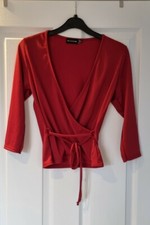 Pretty Little Thing Wrap Waist Tie Red Burgundy Wine Top UK8