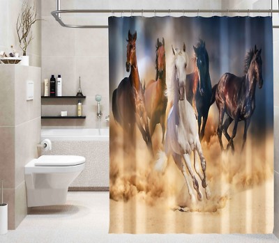 3D Land Run Horses 7 Shower Curtain Waterproof Fiber Bathroom Windows Toilet