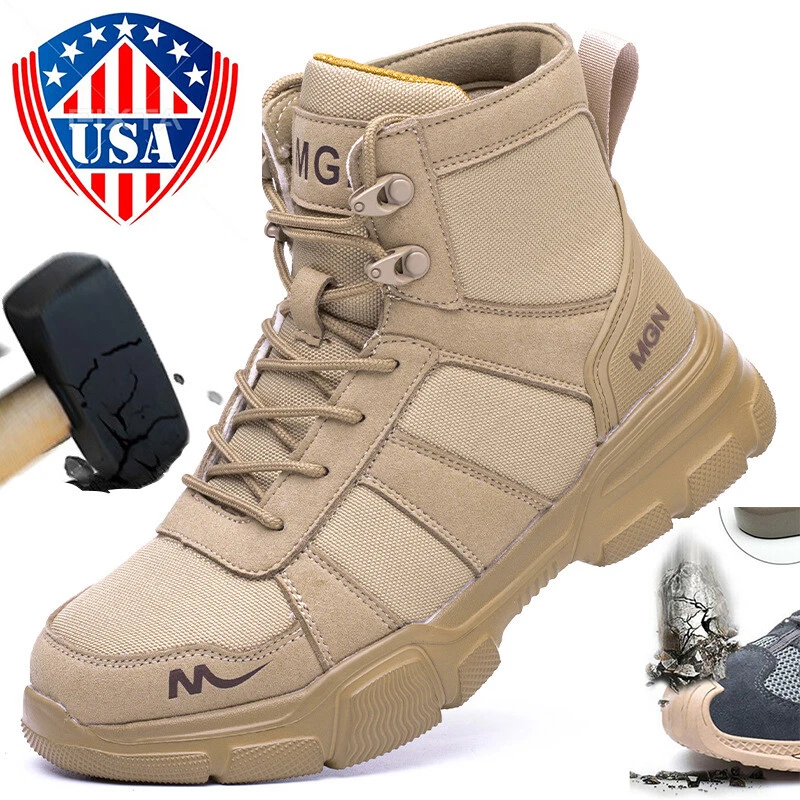 Mens Work Boots Safety Shoes Hiking Steel Toe Waterproof Non Slip Brown US Size