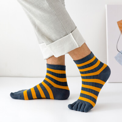 5 Pairs Men's Five Finger Striped Cotton Comfortable Sports Socks