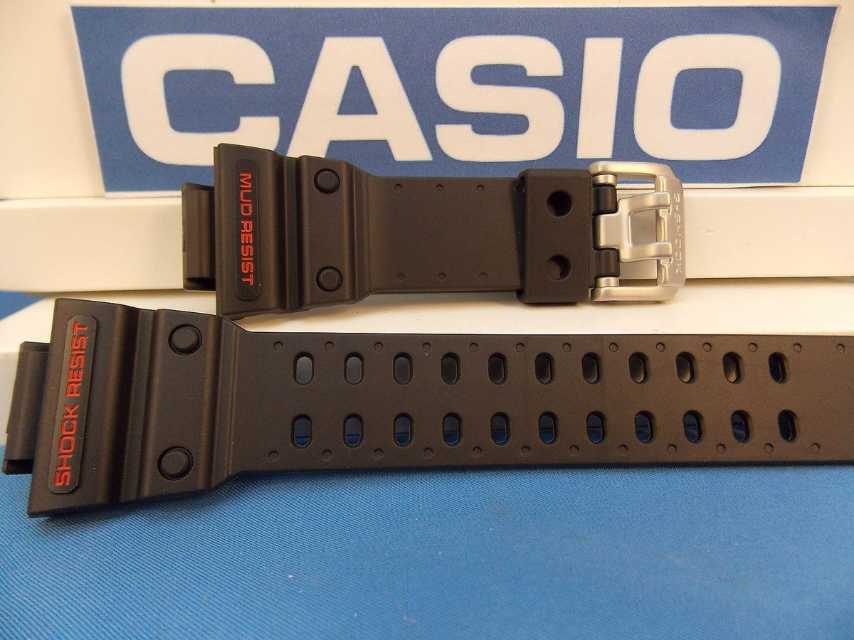Casio Watchband GXW-56, GX-56 Black G-Shock Strap Red Letters Mud