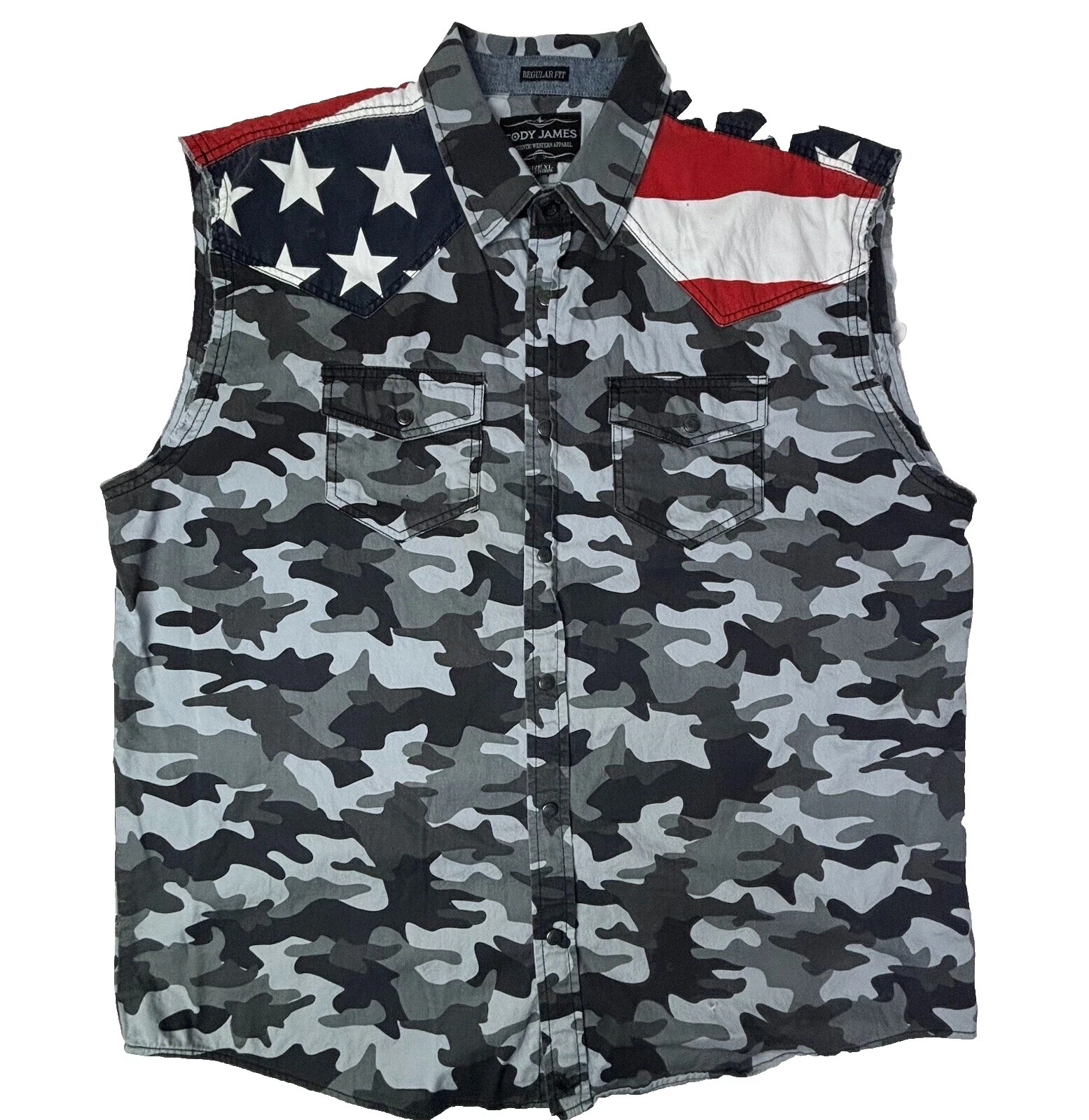 Polyester Camouflage Sleeveless Casual Button-Down Shirts for Men