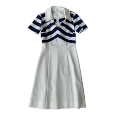 Nelly Don 50s Midi Dress White / Navy Blue Strip Women's See Measurements