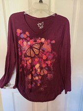 JMS Purple Butterfly Long Sleeve Shirt - SZ. 16W