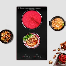110V Electric Stove Ceramic Cooktop Sensor Touch Control  2 Burners with Plug