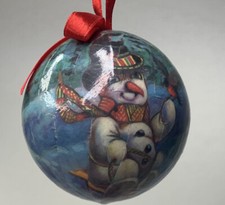 12 Victorian Paper Mache Christmas Ball Ornaments In Box With Red String 3.5”