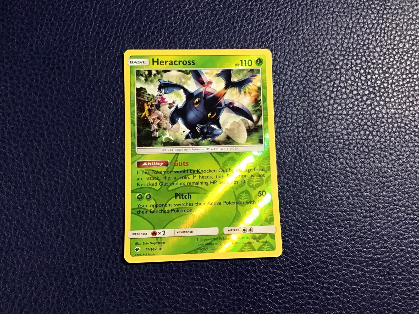 Heracross 11/147 Reverse Holo | 2017 Burning Shadows Pokemon Card