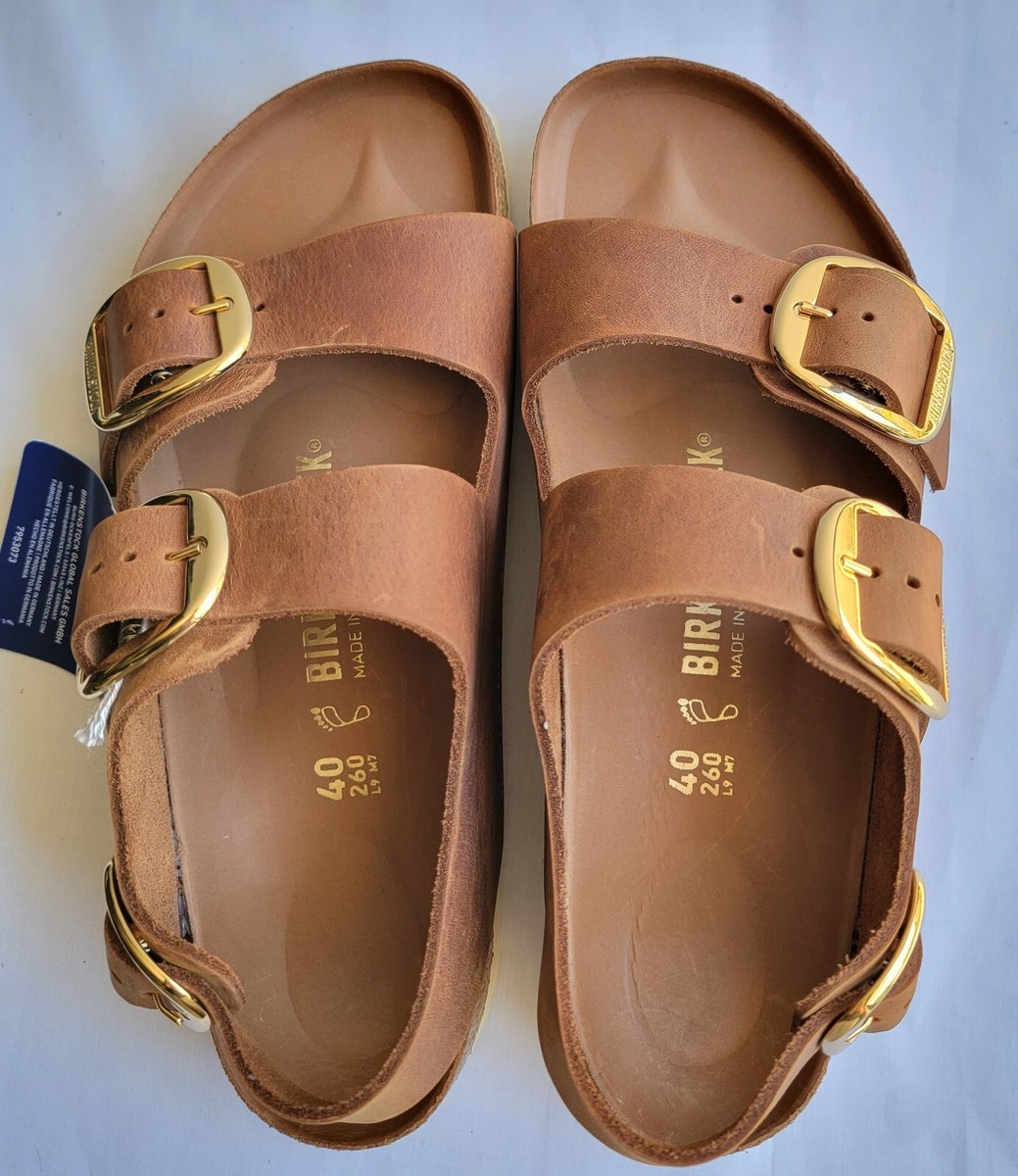 Birkenstock Unisex MILANO Brown Waxy Oiled Leather Heeled Sandals 43 /M 10 W 12 Milano Crosstown Men Oiled Leather in Color Faded Khaki  main image 2