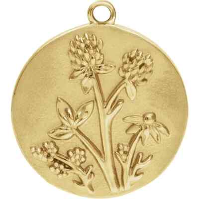 18K Solid Yellow Gold 13.91 x 12 mm Bead Blast/Polished Floral Dangle