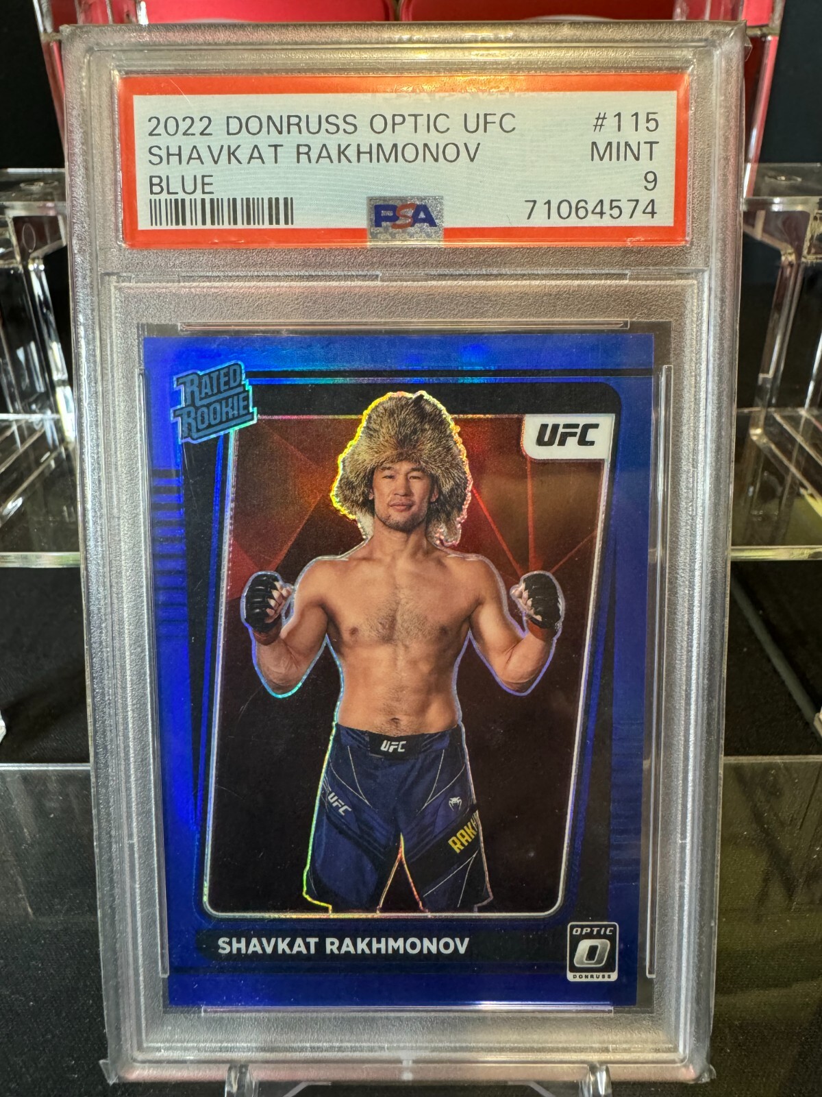 2022 Donruss Optic UFC Blue #115 Shavkat Rakhmonov RC Rookie /99 PSA 9 Card