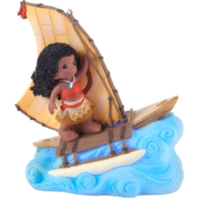   New PRECIOUS MOMENTS DISNEY Lighted Figurine MOANA Canoe Sail LED Wave Statue