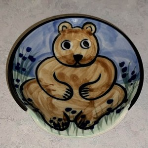Vintage Stoneware Hand Painted Adorable Baby Bear Spoon Rest KD Karen Donleavy