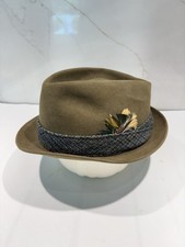 Vintage Royal Stetson Skyhawk Fedora Hat Olive Green Tweed Band Feather Size 7