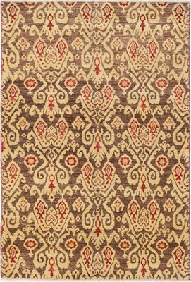 4x6ft Hand Knotted Finest Wool Rug Brown Ivory Design Vegetable Dye Area Carpet