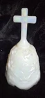 Vintage Fenton Glass Bell Music Box Iridescent White Embossed Flower Cross Video