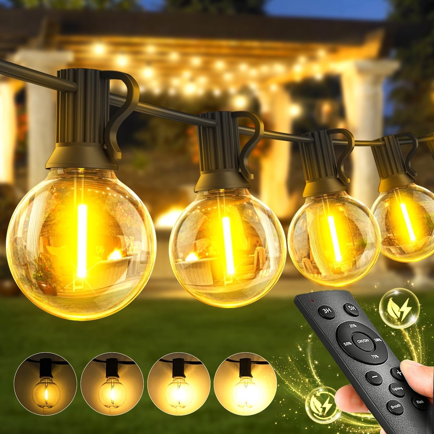 Outdoor String Lights 150ft Festoon Mains Powered G40 LED Bulbs Weatherproof