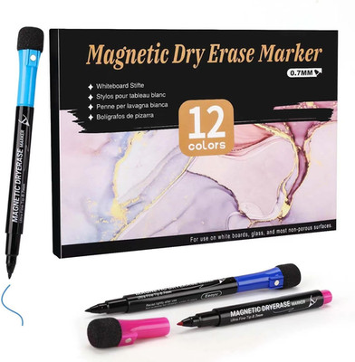 Ultra Fine Tip Magnetic Dry Erase Markers, 12 Count Colorful Fine Point 0.7mm, W