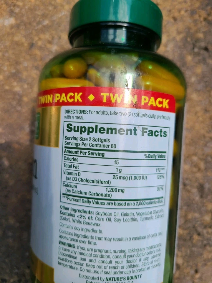 ✅️ Lote de 2 cápsulas blandas Nature's Bounty calcio 120 mg caducidad 10/2027 Foto 3 de 4