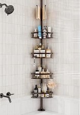 Rustproof Shower Corner Caddy Shelf for Bathroom Tension Pole Organizer with 4 B