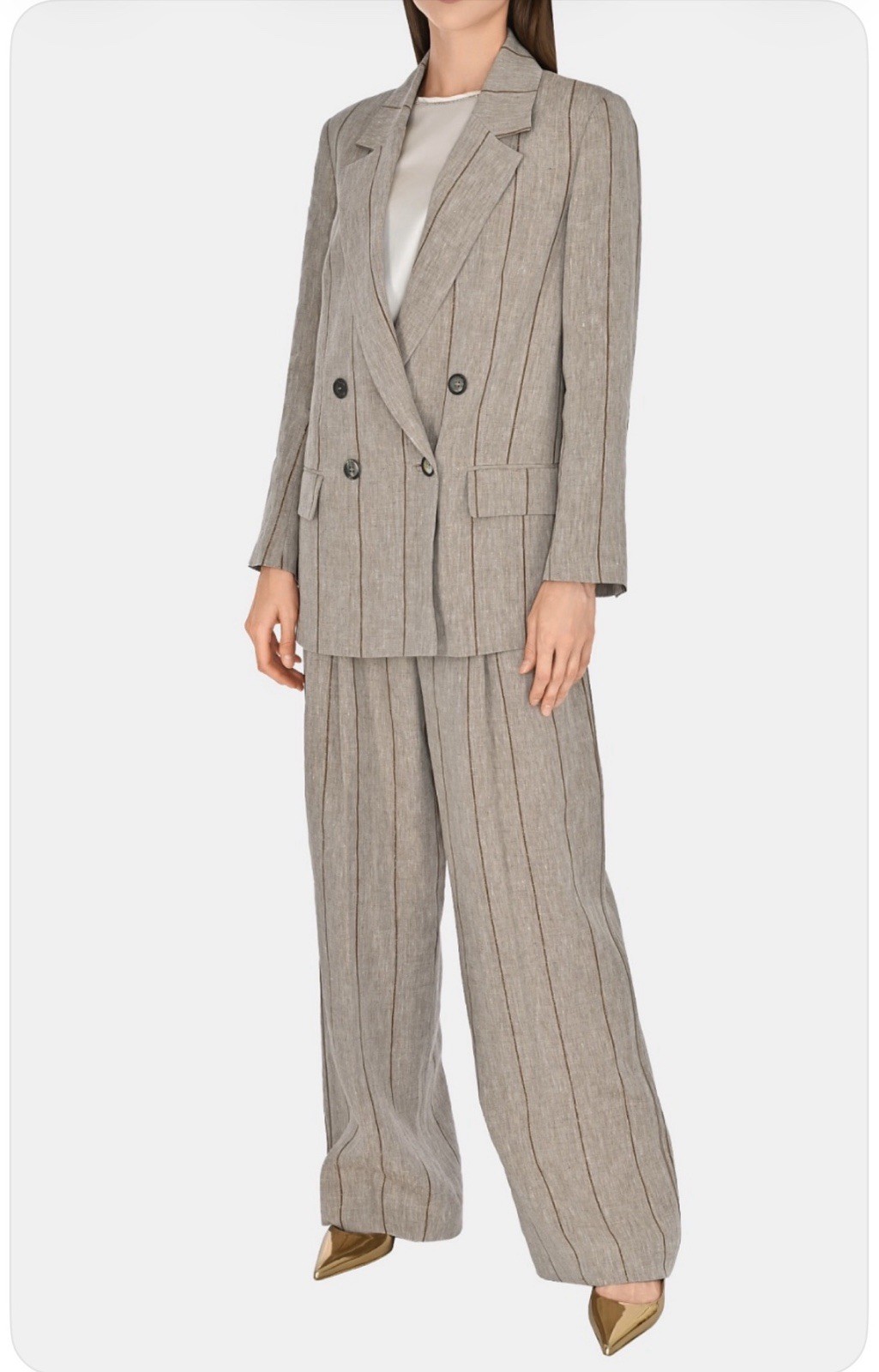 *PESERICO* Quiet Luxury Italian Linen Blend Trousers w/ Metallic Pintripe Us 2