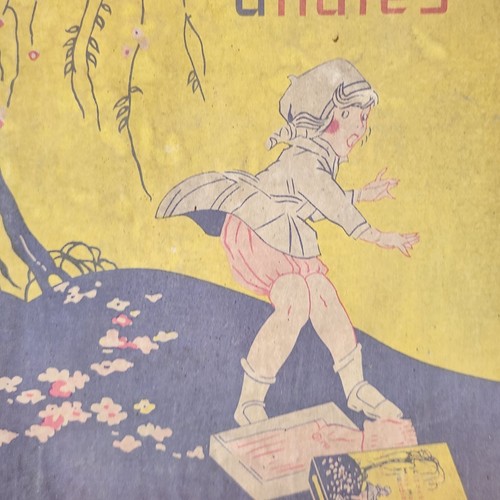 Antike Little Miss Muffet Unterwäsche Kleiderkiste Lithographie Mädchen & Spinne Grafik - Bild 3 von 14