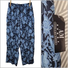 NEW Vintage Pants Size Large Wide Leg Elastic Stretch Waist Pockets Floral Alt