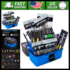 3-Layer Fishing Tackle Box Kit with Lures Hooks Weights for Bass Trout Walleye