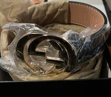 Belt with Interlocking G buckle Size 42/105 Black Leather Gold Buckle Gucci