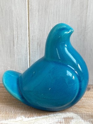 Türkis Blau Crackle Glasur Studiokeramik Deko Vogel Taube Figur