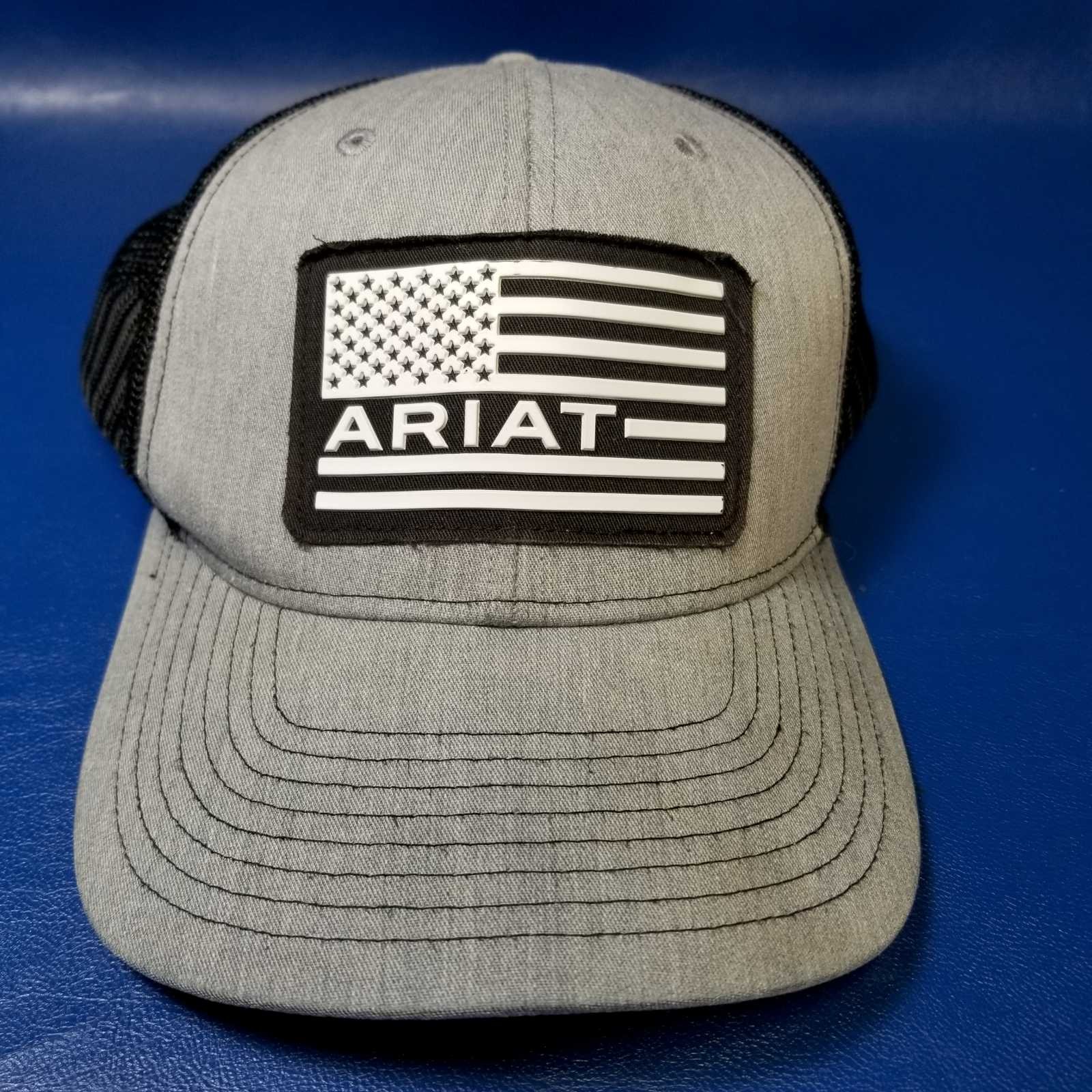 Ariat Flag Patch Adjustable Trucker Hat Gray Blac… - image 2