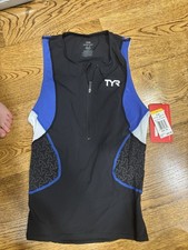 Men s TYR Black Blue Triathlon ZipFront Singlet Tank Competitor USA New Size Xs