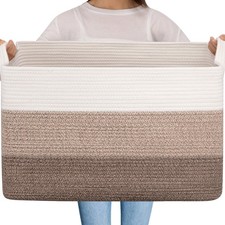 Extra Large Blanket Basket 95L Cotton Rope Woven Laundry Basket Toy Bin for B...