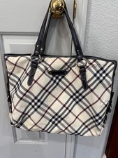 Authentic Burberry Blue Label Nova Check Nylon Beige Navy Red Tote Bag purse