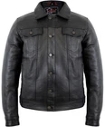 Mens Leather Jacket Denim Jacket Style Genuine Leather Cowhide 90's Jacket
