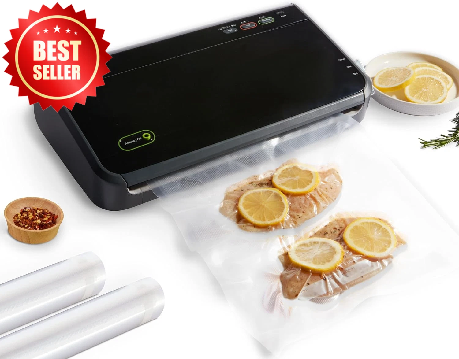 Automatic Vacuum Sealer Machine Sous Vide Friendly Bags Roll Black US