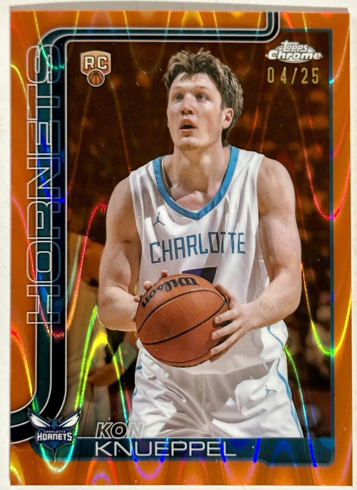 2025-26 Topps Chrome Kon Knueppel RC Orange Raywave Refractor 04/25 #254