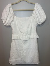 Lulu's White Puff-Sleeve Mini Dress with Peplum Size Small