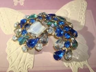 STUNNING Vintage PAISLEY HIGH END LARGE BROOCH GIVRE BLUE TEAR DROP RHINESTONES