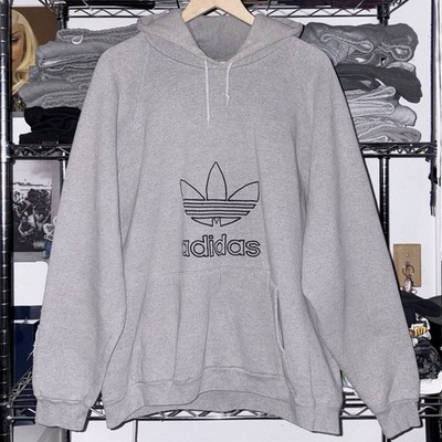 Vintage 90s Original Adidas Trefoil Basic Gray Logo Pullover Hoodie Sweatshirt
