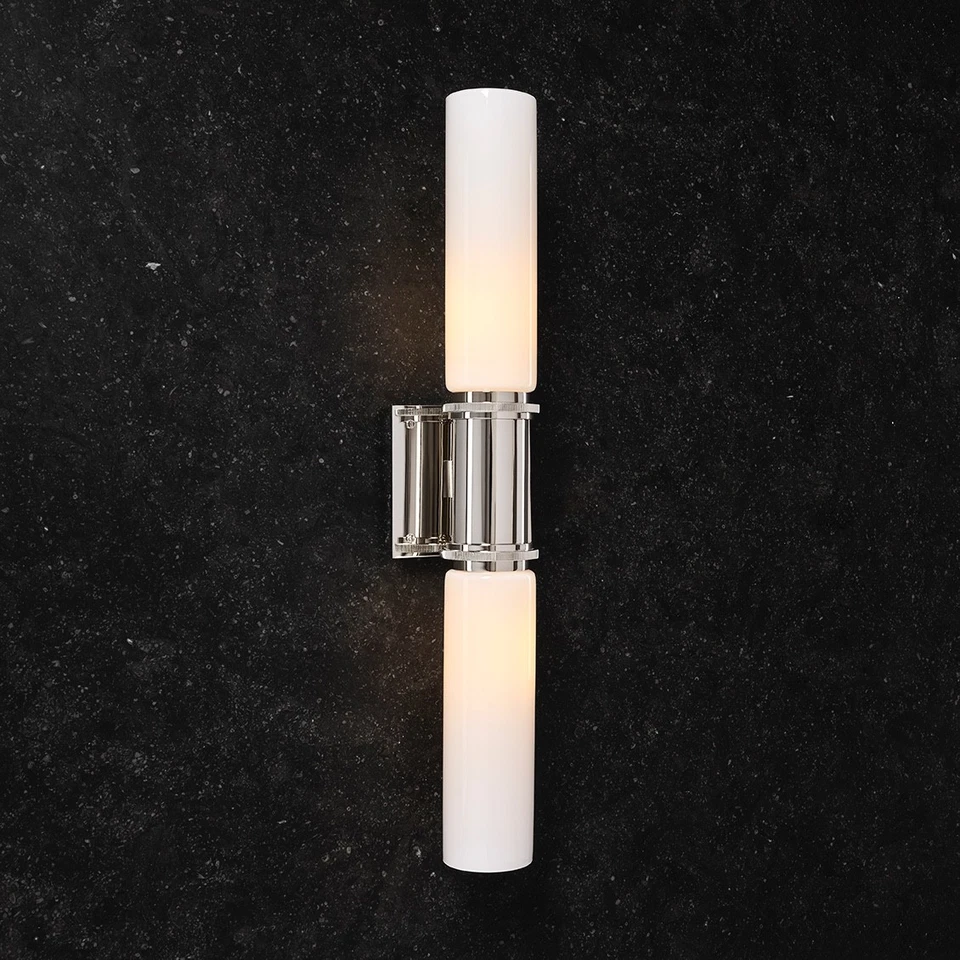 *US$ 2.150 MSRP* Waterworks Henry Chronos Arandela Dupla de Parede com Abajures de Vidro - Imagem 4 de 4