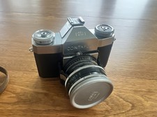 Zeiss Ikon Contaflex Super 35mm Film Camera w/ Leather Case  Rubber Lens Hood