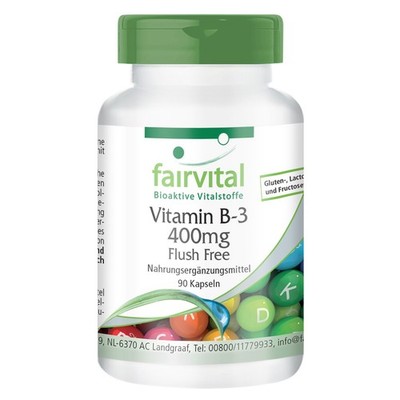 Vitamin B3 400 mg Flush Free - 90 Kapseln Inositolhexanicotinat VEGAN, fairvital