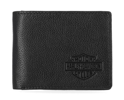 Harley-Davidson Men's Classic Genuine Pebble Leather B&S Passcase Wallet - Black