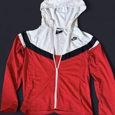 Nike Boys XL Full Zip Colorblock Hoodie Red White Black Long Sleeve Logo