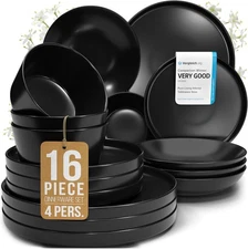 Stoneware dinnerware set 4 persons 16 pcs – Matte black ultra chic plates a