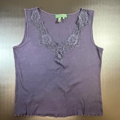 Lauren Ralph Lauren Womens Navy Blue Lace Trim Ribbed Cotton Tank Top Large J7