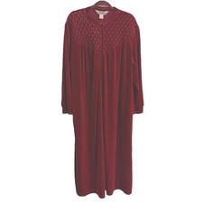 THE VERMONT COUNTRY STORE Sz L Smocked Velour Full Zip Robe Burgundy Vtg
