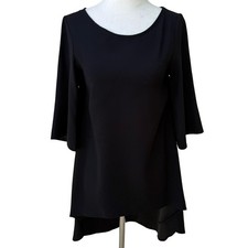 Closet London Minimalist Flowy High-Low Shift Mini Little Black Dress LBD Modest