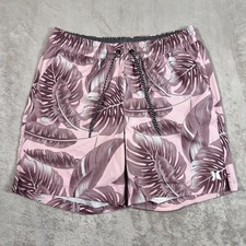 Hurley Swim Shorts Mens Large Pink Leaves Lined Elastic Waist Pull On Stretch